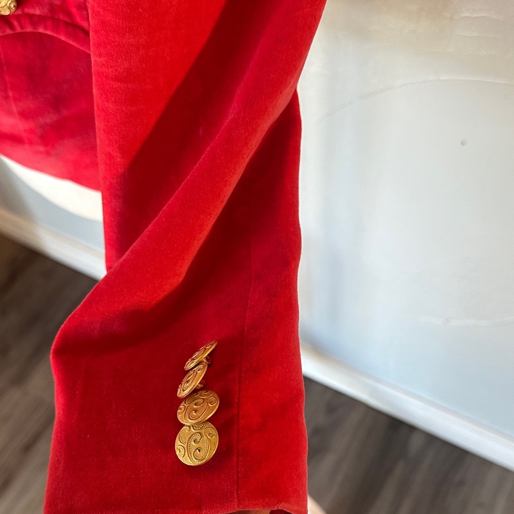 Handmade Velvet Blazer – Orange, Gold Buttons, Floral Lining, vintage charm. - Picture 5 of 15